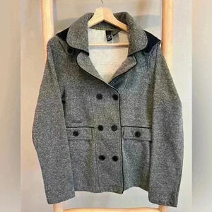 Von zipper size Large Pea Coat removable hood Heather Gray